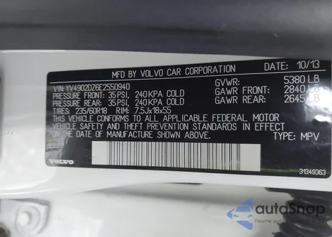 2014 Volvo Xc60 T6 R-Design Platinum from USA, damaged, VIN YV4902DZ6E2550940